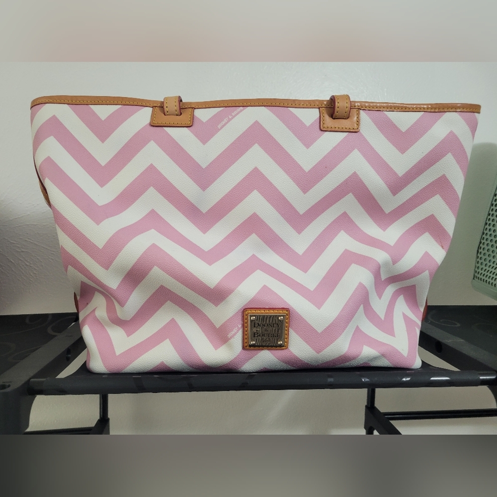 Dooney & Bourke Pink and White Chevron Print Tote w/ wristlet